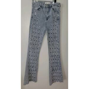 Almost Famous Young Womens High Rise Fully Distressed Flare Jeans Blue Size 5